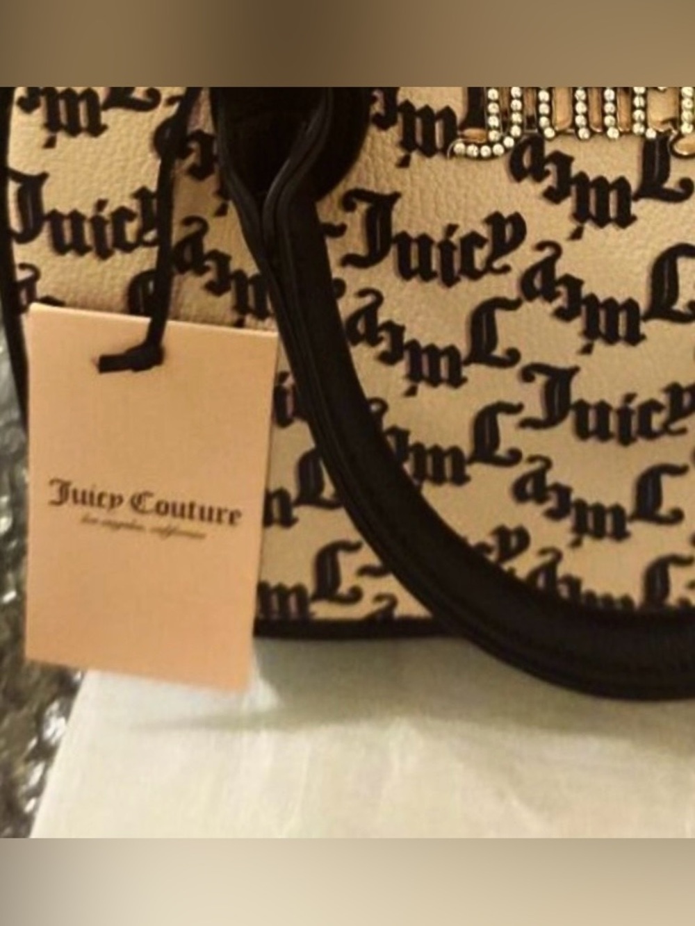 Juicy Couture Logo Print, Black & Beige Crossbody with Handles, NWT Retail $80 - Picture 9 of 9